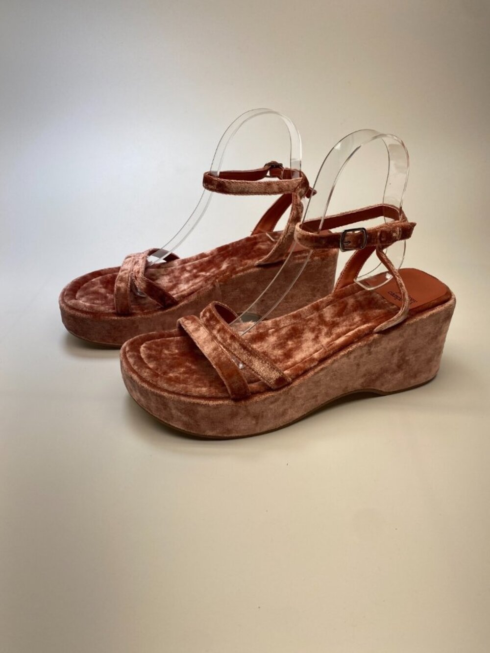 Jeffrey Campbell Womens Velvet Ponk Strap Wedge Platform Sandal Sz 7.5